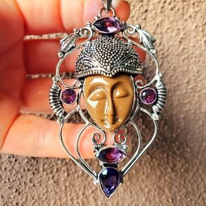 New Goddess Face Amethyst 925 Silver Pendant.